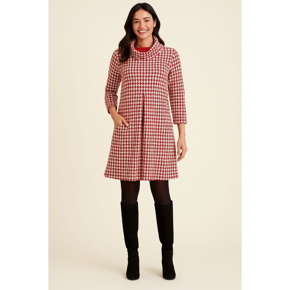 Tyler Böe Red & White Houndstooth Retro Preppy Chic Sweater Dress w/Pockets Sz S